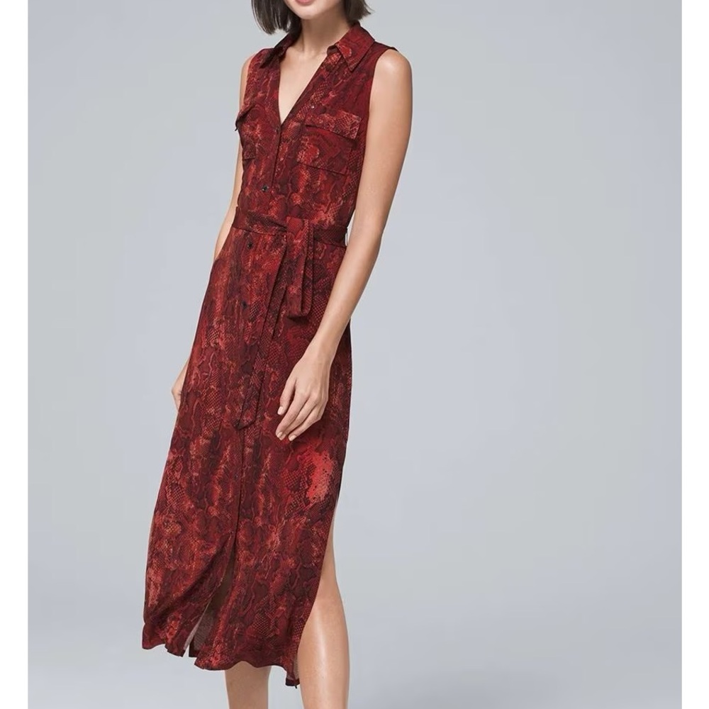 WHBM MAROON PYTHON PRINT MIDI SHIFT DRESS